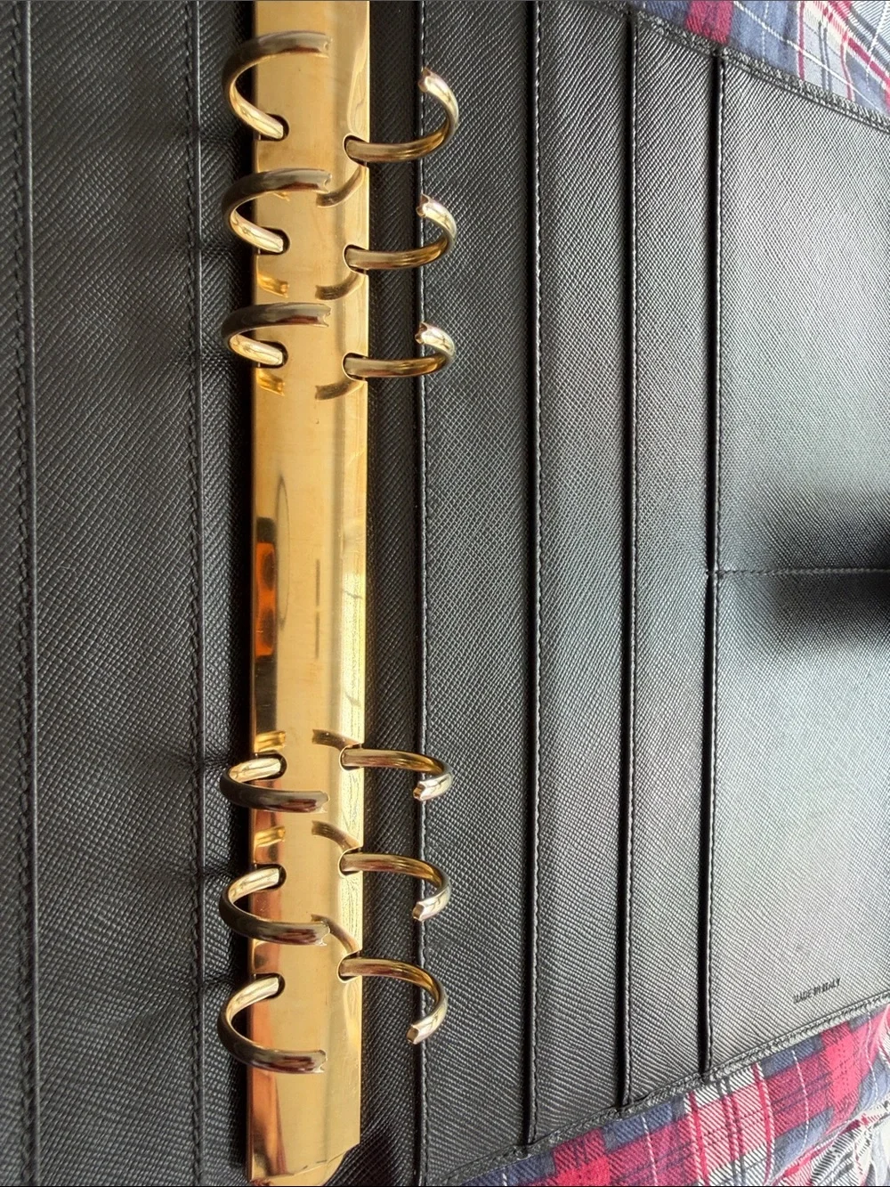 Authentic Prada black Saffiano leather 6 Ring A5 planner agenda organizer.